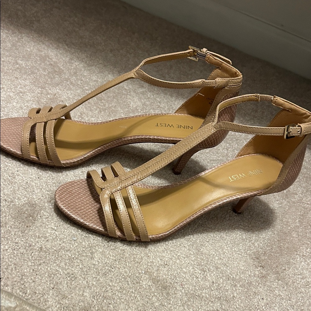 Nine West Beige T-Strap kitten Heels